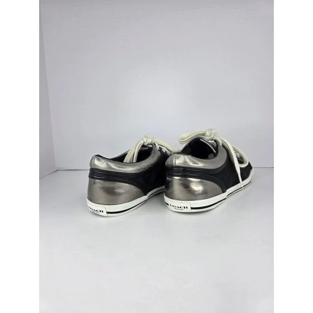 Coach Francesca Sneakers Womens 8B Black Canvas Signature C Silver Trim Classic